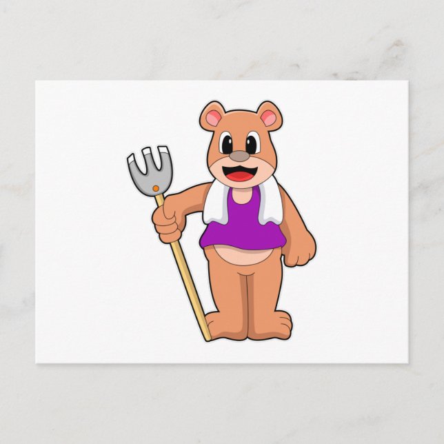 Bear as Farmer with Rake Postcard (Front)