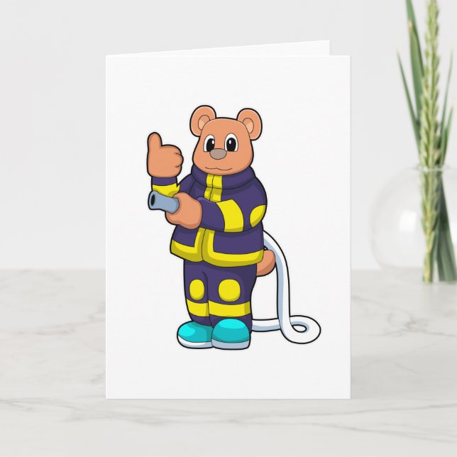 Bear as Firefighter at Fire department with Hose Card (Front)