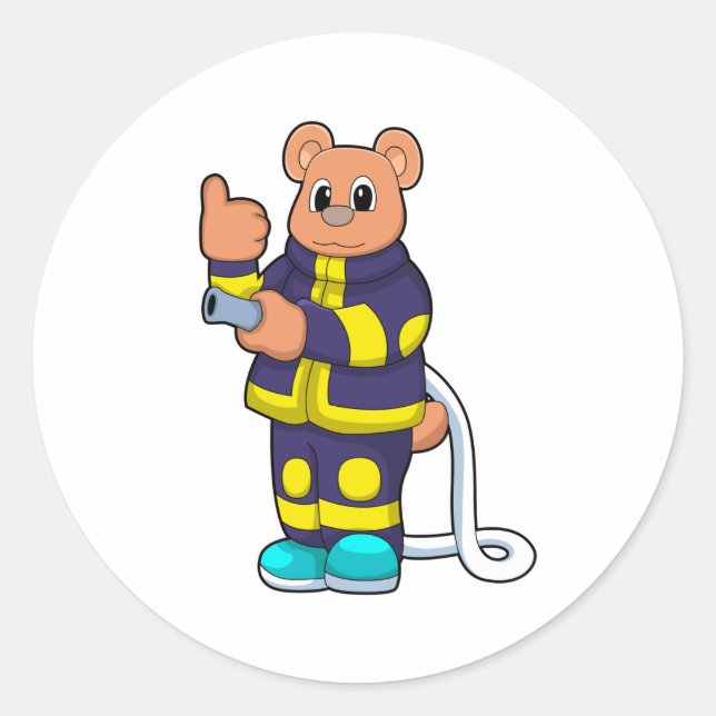 Bear as Firefighter at Fire department with Hose Classic Round Sticker (Front)