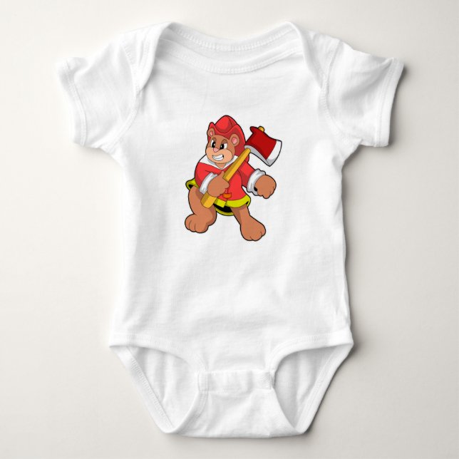 Bear as Firefighter with Ax Baby Bodysuit (Front)