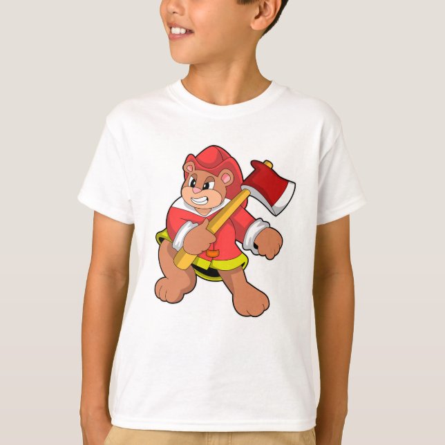 Bear as Firefighter with Ax T-Shirt (Front)