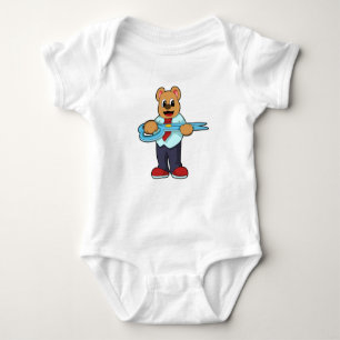 Bear as Hairdresser with Scissors Baby Bodysuit