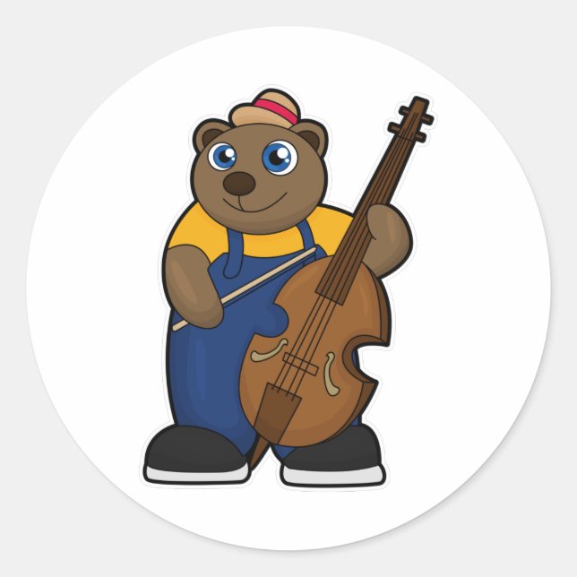 Bear as Musician with Guitar Classic Round Sticker (Front)