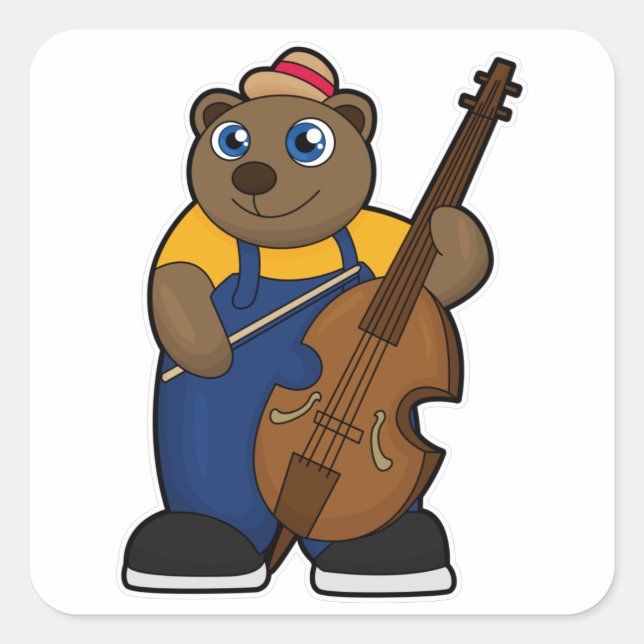 Bear as Musician with Guitar Square Sticker (Front)