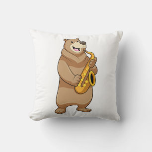 Bear as Musician with Saxophone Cushion