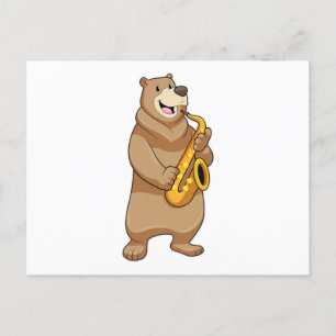 Bear as Musician with Saxophone Postcard