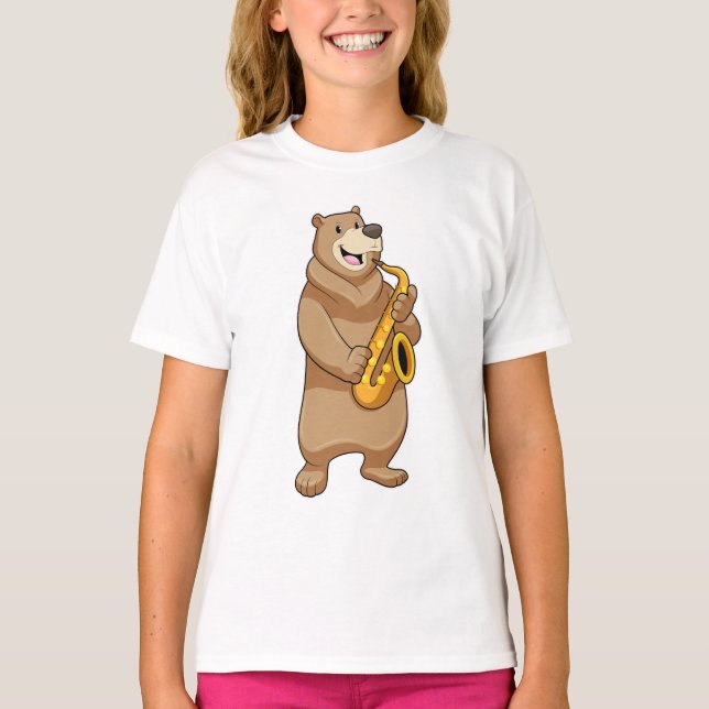 Bear as Musician with Saxophone T-Shirt (Front)