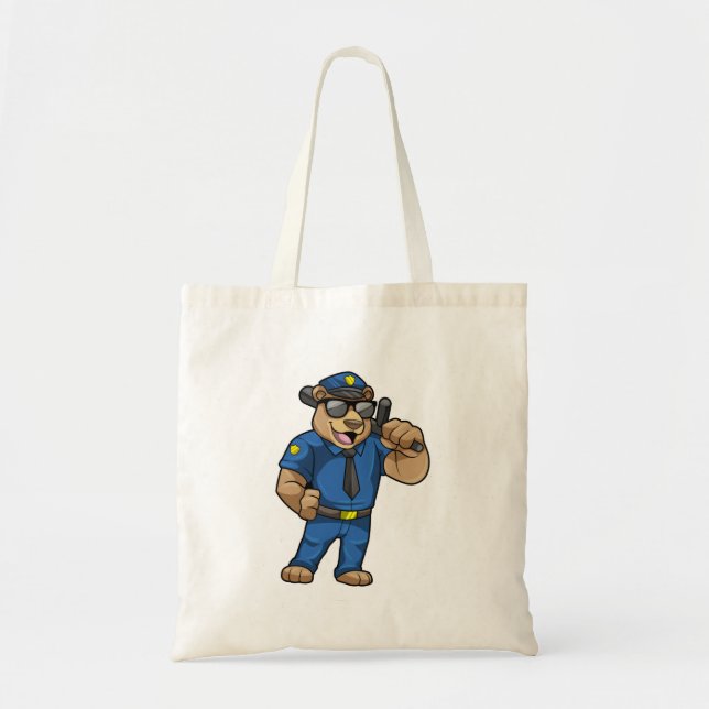 Bear as Police officer with Baton Tote Bag (Front)