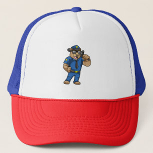 Bear as Police officer with Baton Trucker Hat