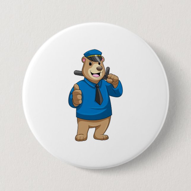 Bear as Police officer with Police hat 7.5 Cm Round Badge (Front)