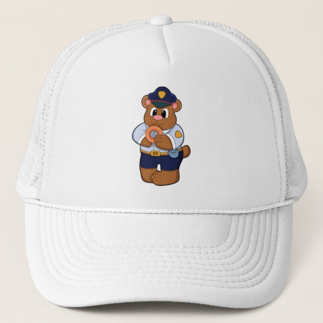 Bear as Police officer with Police uniform & Dough Trucker Hat (Front)