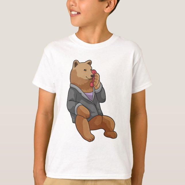 Bear as Secretary with Phone T-Shirt (Front)