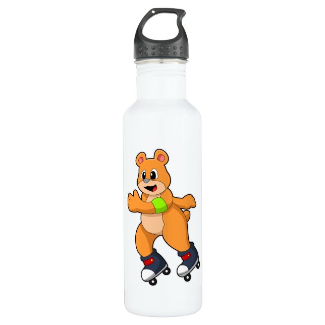 Bear as Skater with Inline skates 710 Ml Water Bottle (Front)
