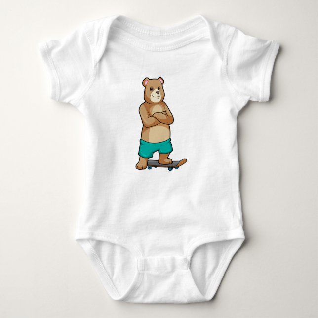 Bear as Skater with Skateboard Baby Bodysuit (Front)
