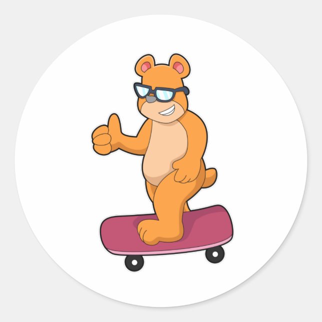 Bear as Skater with Skateboard Classic Round Sticker (Front)