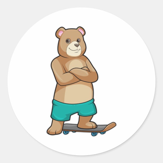 Bear as Skater with Skateboard Classic Round Sticker (Front)