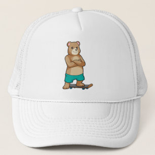 Bear as Skater with Skateboard Trucker Hat