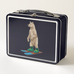Bear as Skier with Ski Metal Lunch Box