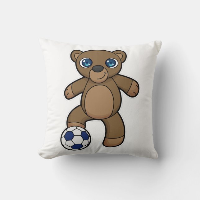 Bear as Soccer player with Soccer ball Cushion (Front)