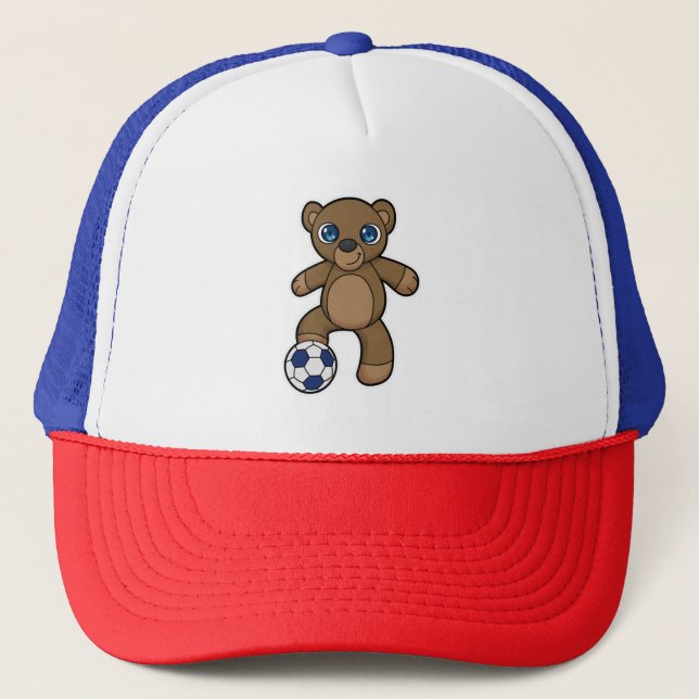 Bear as Soccer player with Soccer ball Trucker Hat (Front)