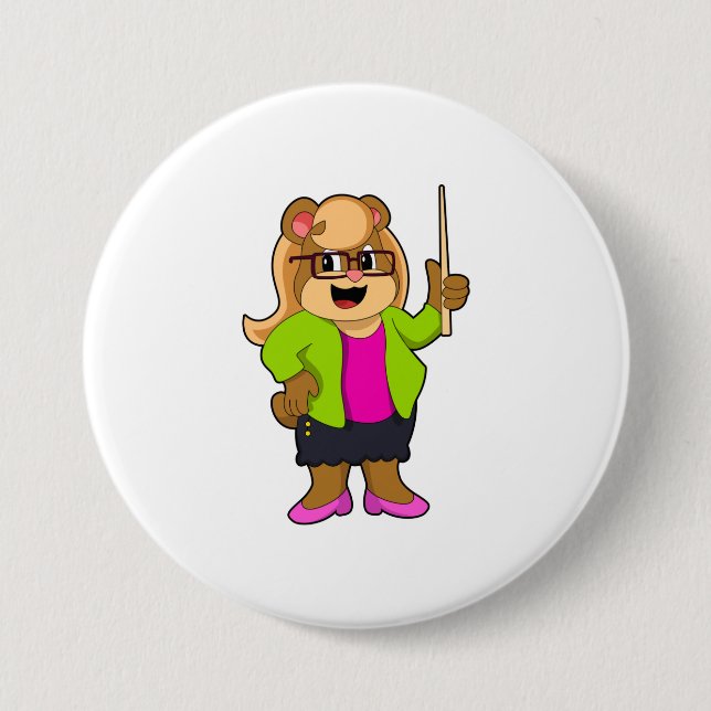 Bear as Teacher with Glasses 7.5 Cm Round Badge (Front)