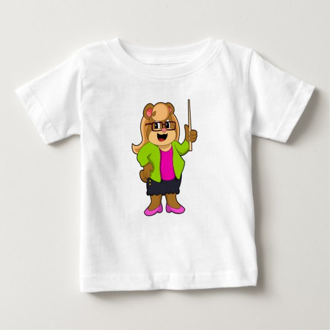 Bear as Teacher with Glasses Baby T-Shirt (Front)