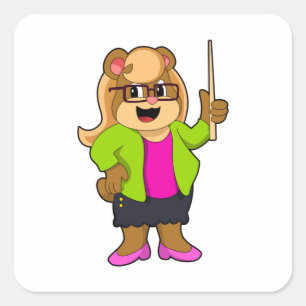 Bear as Teacher with Glasses Square Sticker