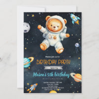 Bear astronaut Birthday Invitation
