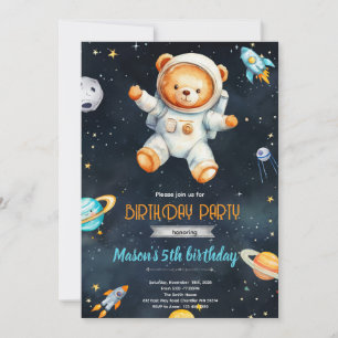 Bear astronaut Birthday Invitation