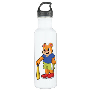 Bear at Baseball with Baseball bat 710 Ml Water Bottle