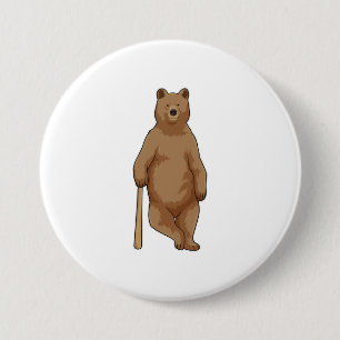 Bear at Baseball with Baseball bat 7.5 Cm Round Badge