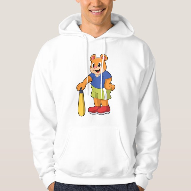Bear at Baseball with Baseball bat Hoodie (Front)