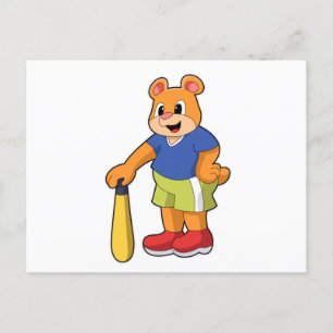 Bear at Baseball with Baseball bat Postcard