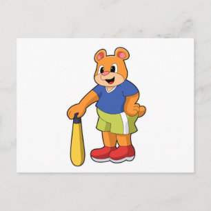 Bear at Baseball with Baseball bat Postcard