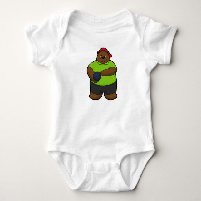 Bear at Bowling with Bowling ball Baby Bodysuit (Front)