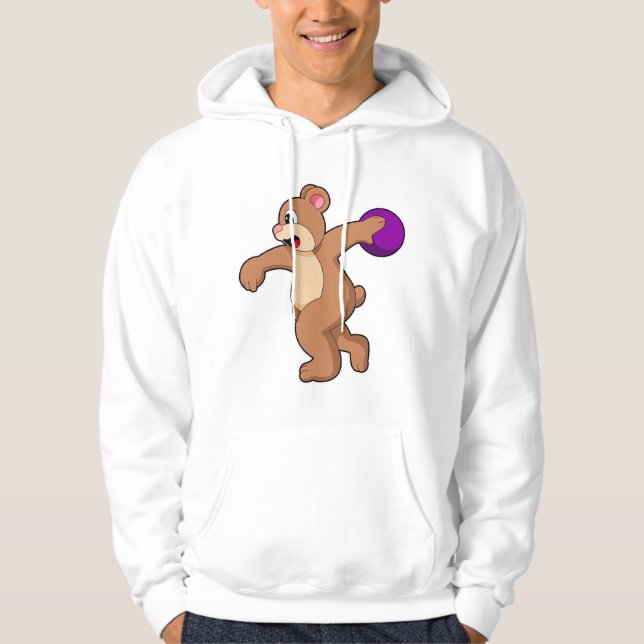 Bear at Bowling with Bowling ball Hoodie (Front)