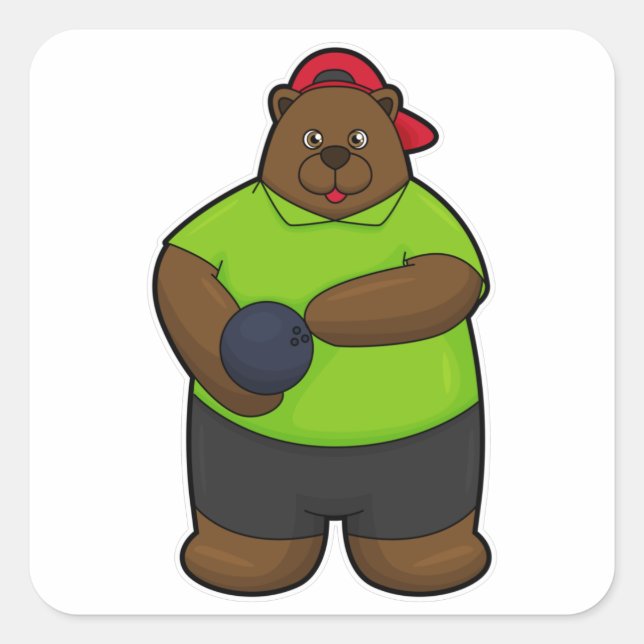 Bear at Bowling with Bowling ball Square Sticker (Front)