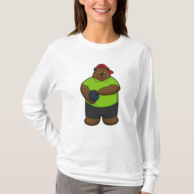 Bear at Bowling with Bowling ball T-Shirt (Front)