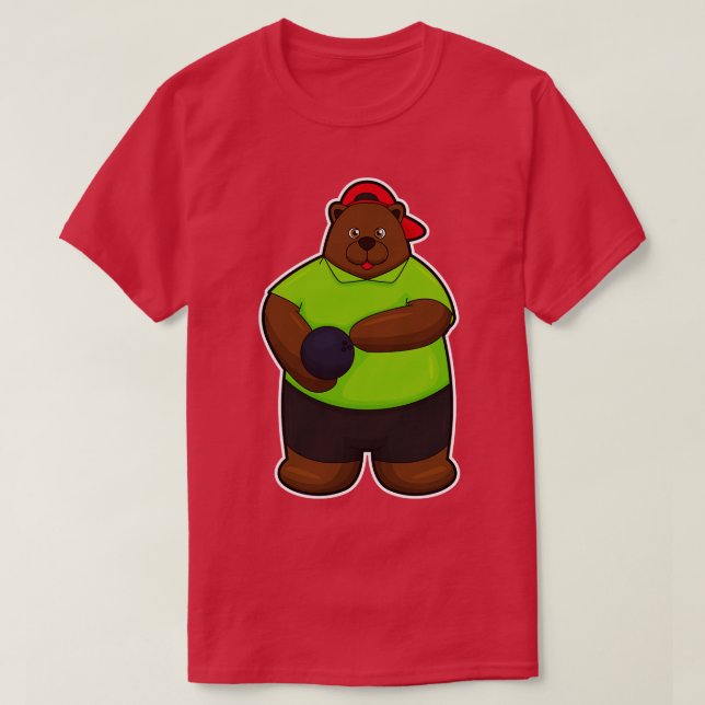 Bear at Bowling with Bowling ball T-Shirt (Design Front)