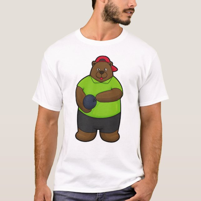 Bear at Bowling with Bowling ball T-Shirt (Front)