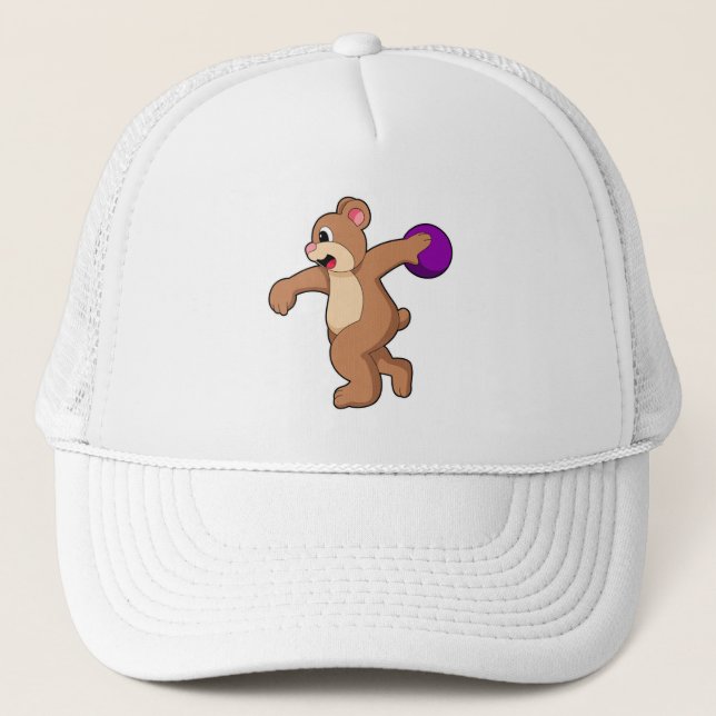 Bear at Bowling with Bowling ball Trucker Hat (Front)