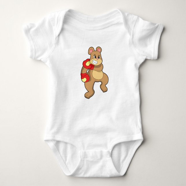 Bear at Boxing with Boxing gloves Baby Bodysuit (Front)