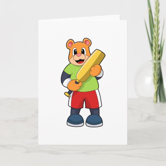 Bear at Cricket with Cricket bat Card (Front)