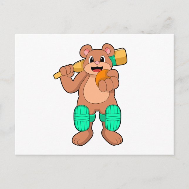 Bear at Cricket with Cricket bat Postcard (Front)