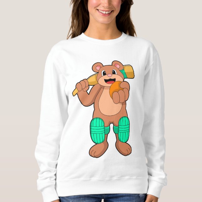 Bear at Cricket with Cricket bat Sweatshirt (Front)