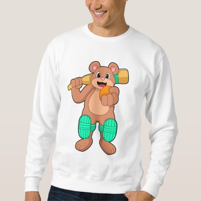 Bear at Cricket with Cricket bat Sweatshirt (Front)