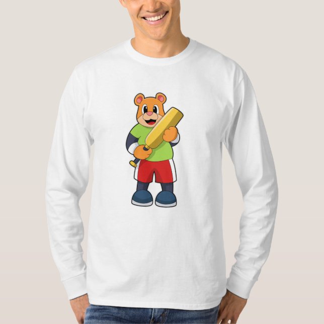 Bear at Cricket with Cricket bat T-Shirt (Front)