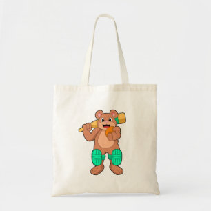 Bear at Cricket with Cricket bat Tote Bag