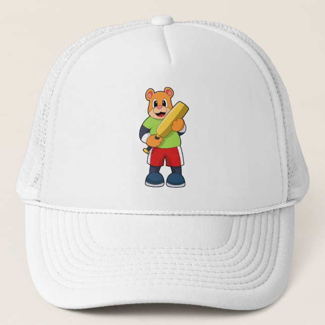 Bear at Cricket with Cricket bat Trucker Hat (Front)