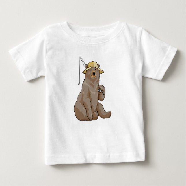 Bear at Fishing with Fishing rod Baby T-Shirt (Front)